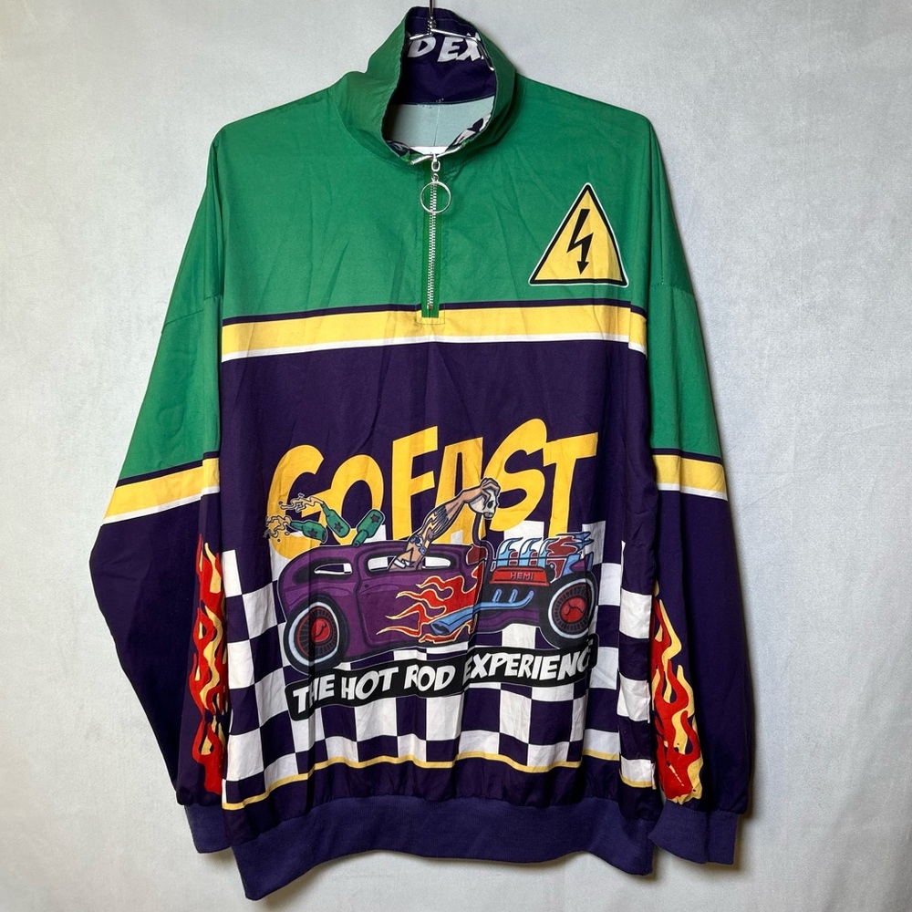 Vintage 90s Bang Go Fast Hot Rod Experience ¼ Zip Pullover Windbreaker Unisex Ly
